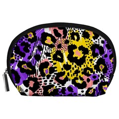 Black Leopard Print With Yellow, Gold, Purple And Pink Accessory Pouch (large)