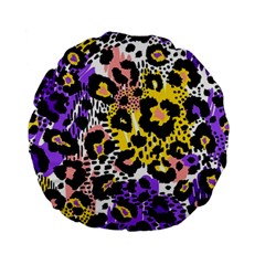 Black Leopard print with yellow, gold, purple and pink Standard 15  Premium Flano Round Cushions