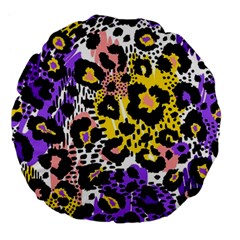 Black Leopard print with yellow, gold, purple and pink Large 18  Premium Flano Round Cushions