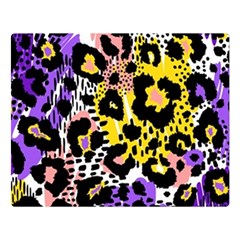 Black Leopard Print With Yellow, Gold, Purple And Pink Double Sided Flano Blanket (large) 