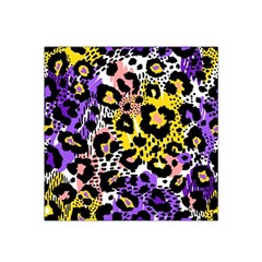 Black Leopard Print With Yellow, Gold, Purple And Pink Satin Bandana Scarf by AnkouArts