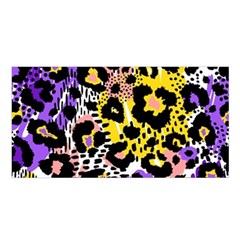 Black Leopard print with yellow, gold, purple and pink Satin Shawl