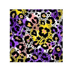 Black Leopard Print With Yellow, Gold, Purple And Pink Small Satin Scarf (square) by AnkouArts