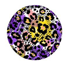 Black Leopard print with yellow, gold, purple and pink Mini Round Pill Box