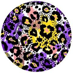 Black Leopard Print With Yellow, Gold, Purple And Pink Wooden Bottle Opener (round) by AnkouArts