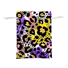 Black Leopard print with yellow, gold, purple and pink Lightweight Drawstring Pouch (S)