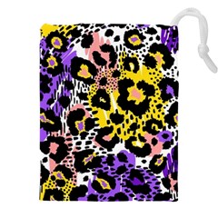 Black Leopard print with yellow, gold, purple and pink Drawstring Pouch (5XL)