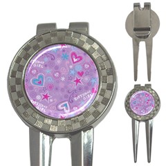  Hearts And Stars On Light Purple  3-in-1 Golf Divots by AnkouArts