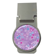  Hearts And Stars On Light Purple  Money Clips (round) 