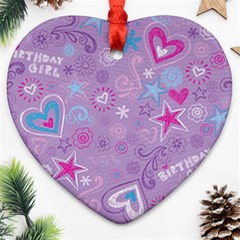  Hearts And Stars On Light Purple  Heart Ornament (two Sides)