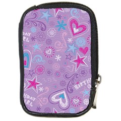  Hearts And Stars On Light Purple  Compact Camera Leather Case by AnkouArts