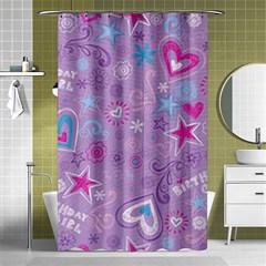  Hearts And Stars On Light Purple  Shower Curtain 48  X 72  (small)  by AnkouArts