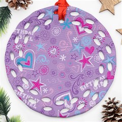  Hearts And Stars On Light Purple  Ornament (round Filigree)