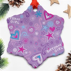  Hearts And Stars On Light Purple  Snowflake Ornament (two Sides)