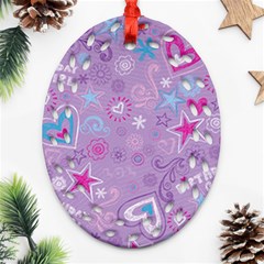  Hearts And Stars On Light Purple  Ornament (oval Filigree)