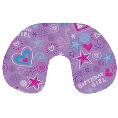  Hearts And Stars On Light Purple  Travel Neck Pillow by AnkouArts