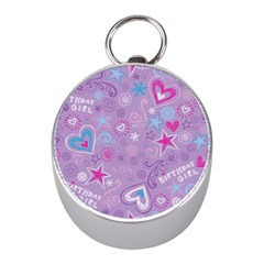  Hearts And Stars On Light Purple  Mini Silver Compasses by AnkouArts