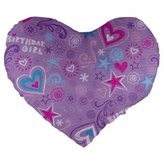  Hearts And Stars On Light Purple  Large 19  Premium Flano Heart Shape Cushions by AnkouArts