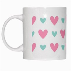 Pink Hearts One White Background White Mugs by AnkouArts