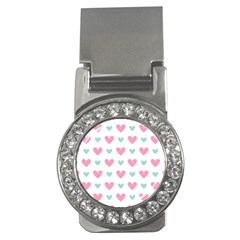 Pink Hearts One White Background Money Clips (cz)  by AnkouArts