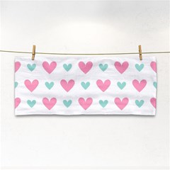 Pink Hearts One White Background Hand Towel by AnkouArts