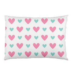 Pink Hearts One White Background Pillow Case by AnkouArts