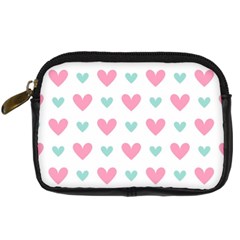 Pink Hearts One White Background Digital Camera Leather Case by AnkouArts