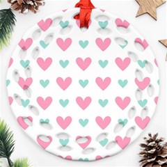 Pink Hearts One White Background Ornament (round Filigree)