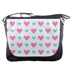 Pink Hearts One White Background Messenger Bag by AnkouArts