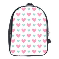 Pink Hearts One White Background School Bag (xl) by AnkouArts