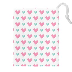 Pink Hearts One White Background Drawstring Pouch (4xl) by AnkouArts