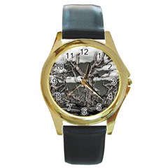 Dark Fantasy Landscape Poster Round Gold Metal Watch by dflcprintsclothing