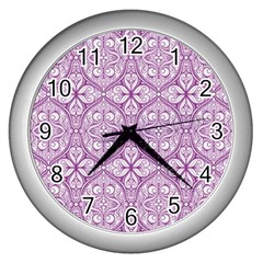 Purple Pattern Oval Wall Clock (silver)