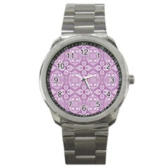 Purple Pattern Oval Sport Metal Watch by AnkouArts