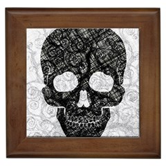 Black Skull On White Framed Tile by AnkouArts