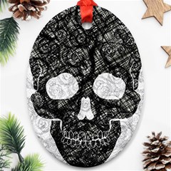 Black Skull On White Ornament (oval)