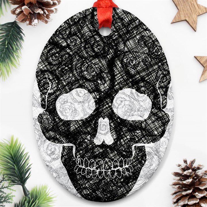 Black skull on white Ornament (Oval)