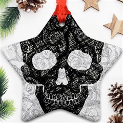 Black Skull On White Ornament (star)