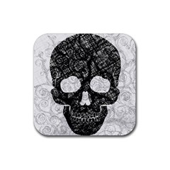 Black Skull On White Rubber Coaster (square) 