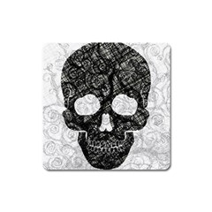 Black Skull On White Square Magnet by AnkouArts