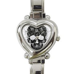 Black Skull On White Heart Italian Charm Watch by AnkouArts