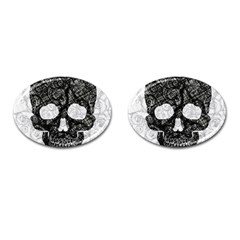 Black Skull On White Cufflinks (oval) by AnkouArts