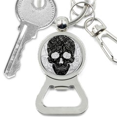 Black Skull On White Bottle Opener Key Chain by AnkouArts