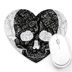 Black Skull On White Heart Mousepads by AnkouArts