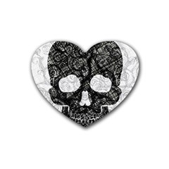 Black Skull On White Rubber Coaster (heart) 