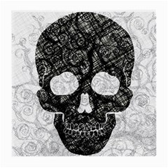 Black Skull On White Medium Glasses Cloth by AnkouArts