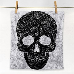 Black Skull On White Face Towel by AnkouArts