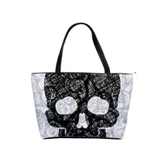 Black Skull On White Classic Shoulder Handbag by AnkouArts