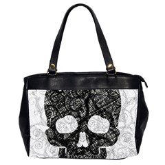 Black Skull On White Oversize Office Handbag (2 Sides) by AnkouArts