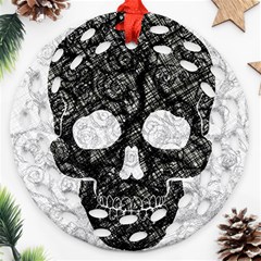 Black Skull On White Ornament (round Filigree)